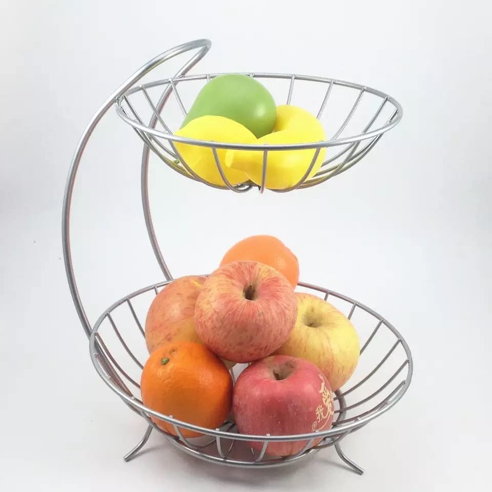 SKY Steel Metal Art Handcrafted Contemporary Fruit Basket & Fruit Holder (Silver Chrome)