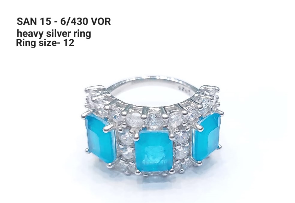 Ladies Silver Acqua Ring (Blue)