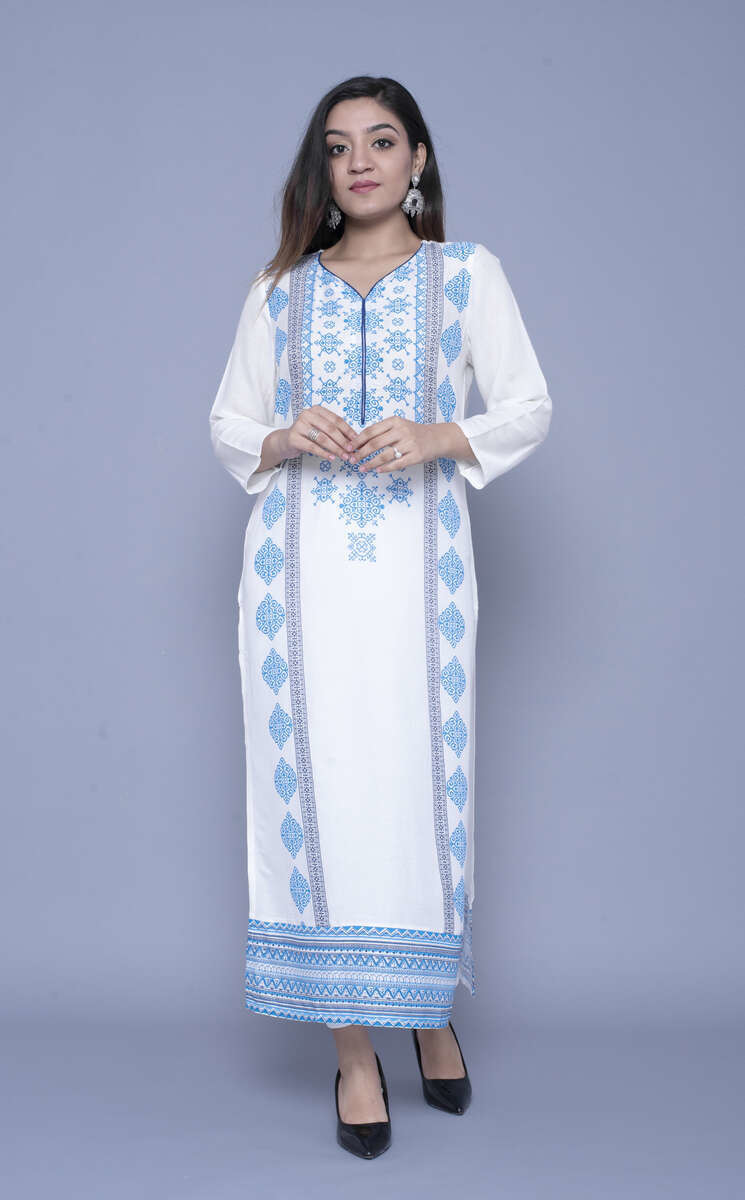 SUNSIM FASHION  - Ada - Rayon Staple Straight Patter Printed Kurti