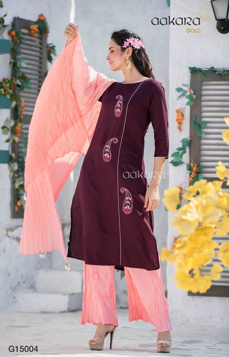 SUNSIM FASHION - Aakara Gold 15 Kurti with Pant/Palazzo and Dupatta Set Catalog