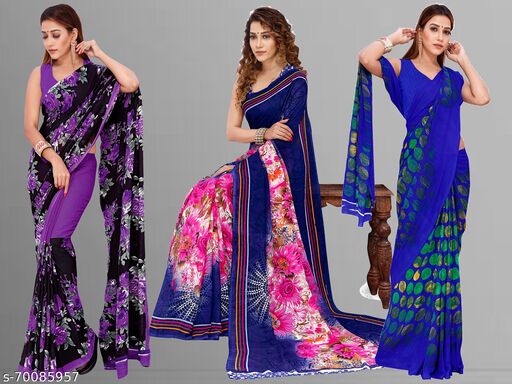 Set of 3, Georgette Sarees with Blouse Piece
