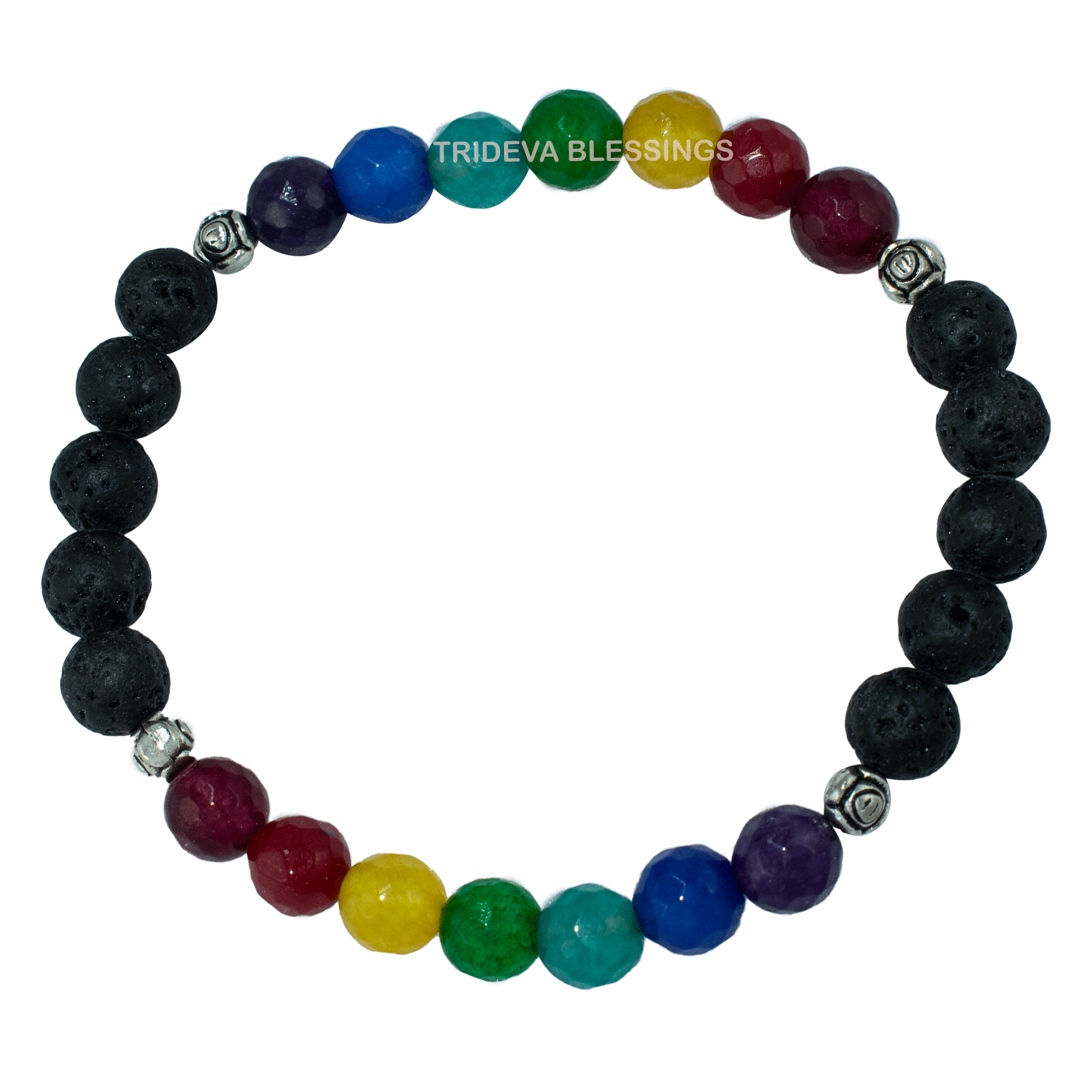 Trideva Blessings 7 Chakra Lava Bracelet / Energy Gemstone Bracelet