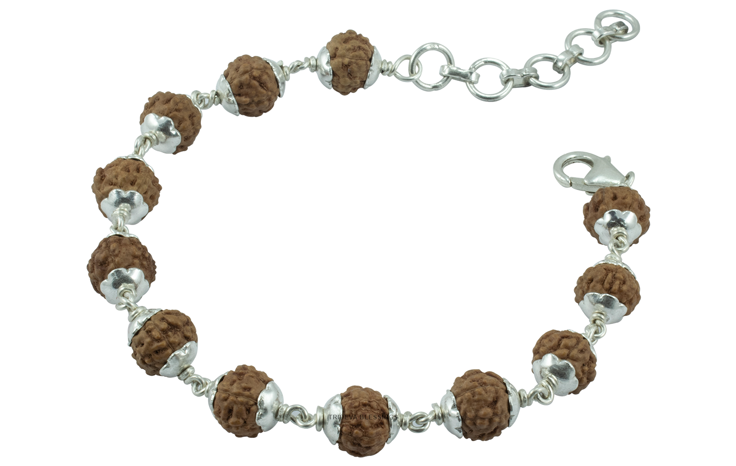 Trideva Blessings Maha Laxmi Bracelet / 7 Mukhi Rudraksha Bracelet / Seven Face Rudraksha Bracelet - Made in Pure Silver