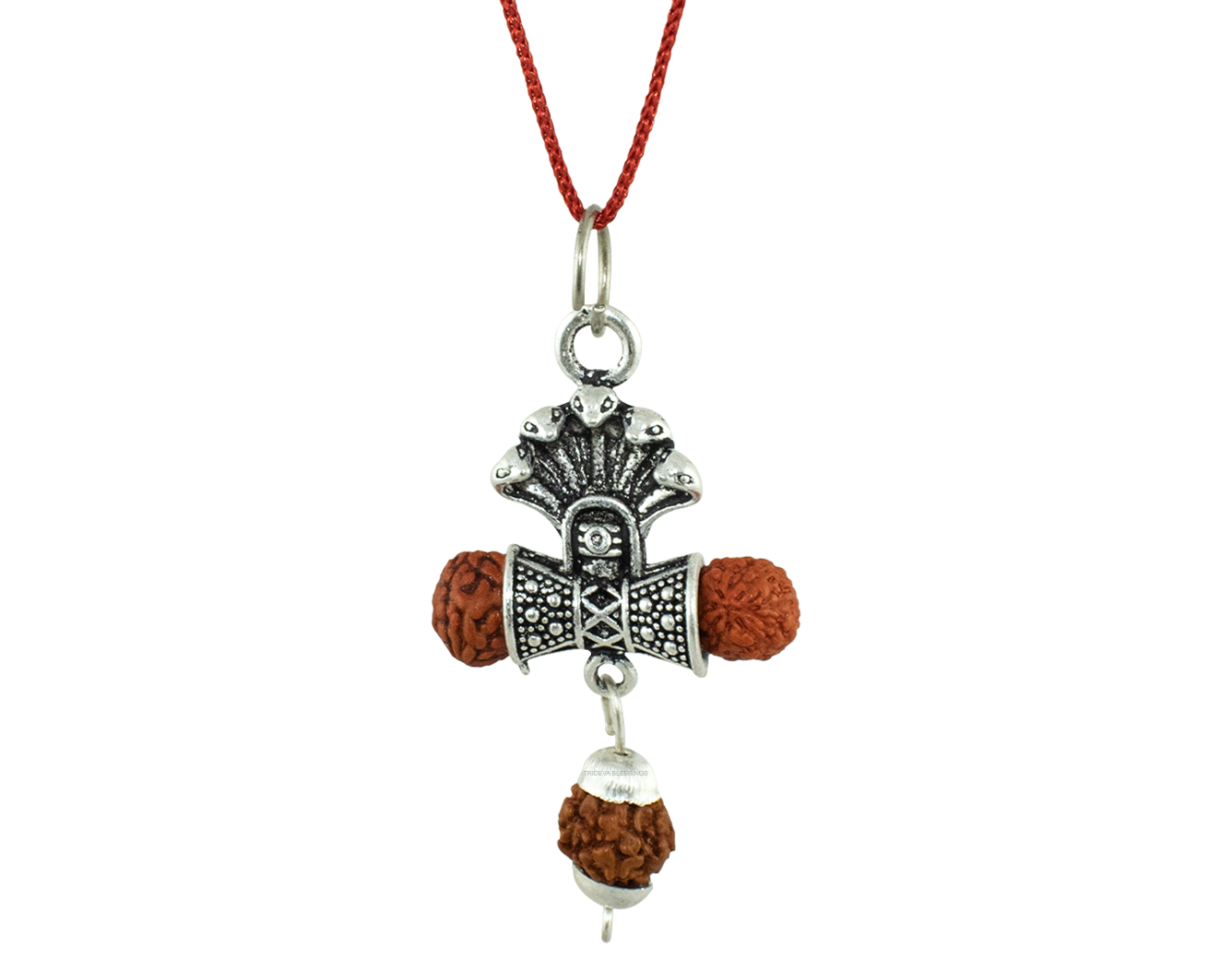 Trideva Blessings Rudraksha Sheshnaag Damru Silver Metal Oxidise Pendant
