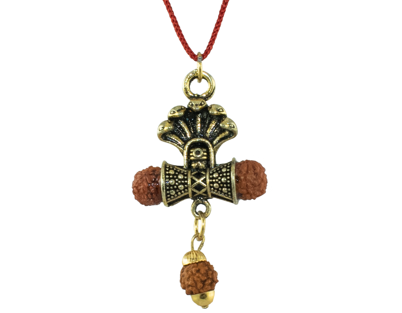 Trideva Blessings Rudraksha Sheshnaag Damru Golden Metal Oxidise Pendant