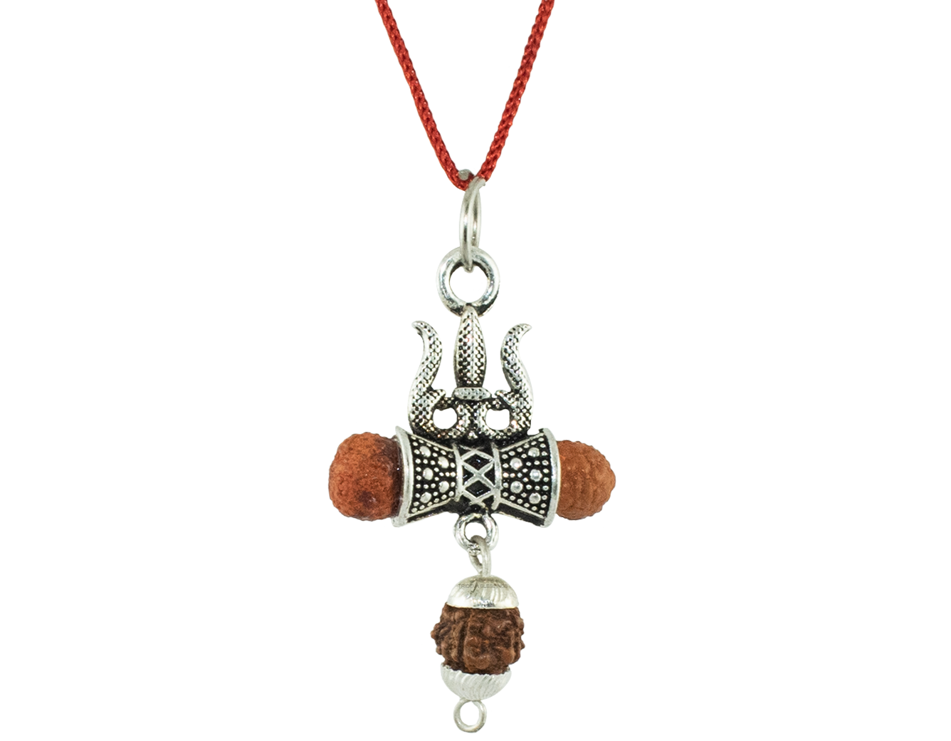 Trideva Blessings Trishul Damru Rudraksha Silver Metal Oxidise Pendant