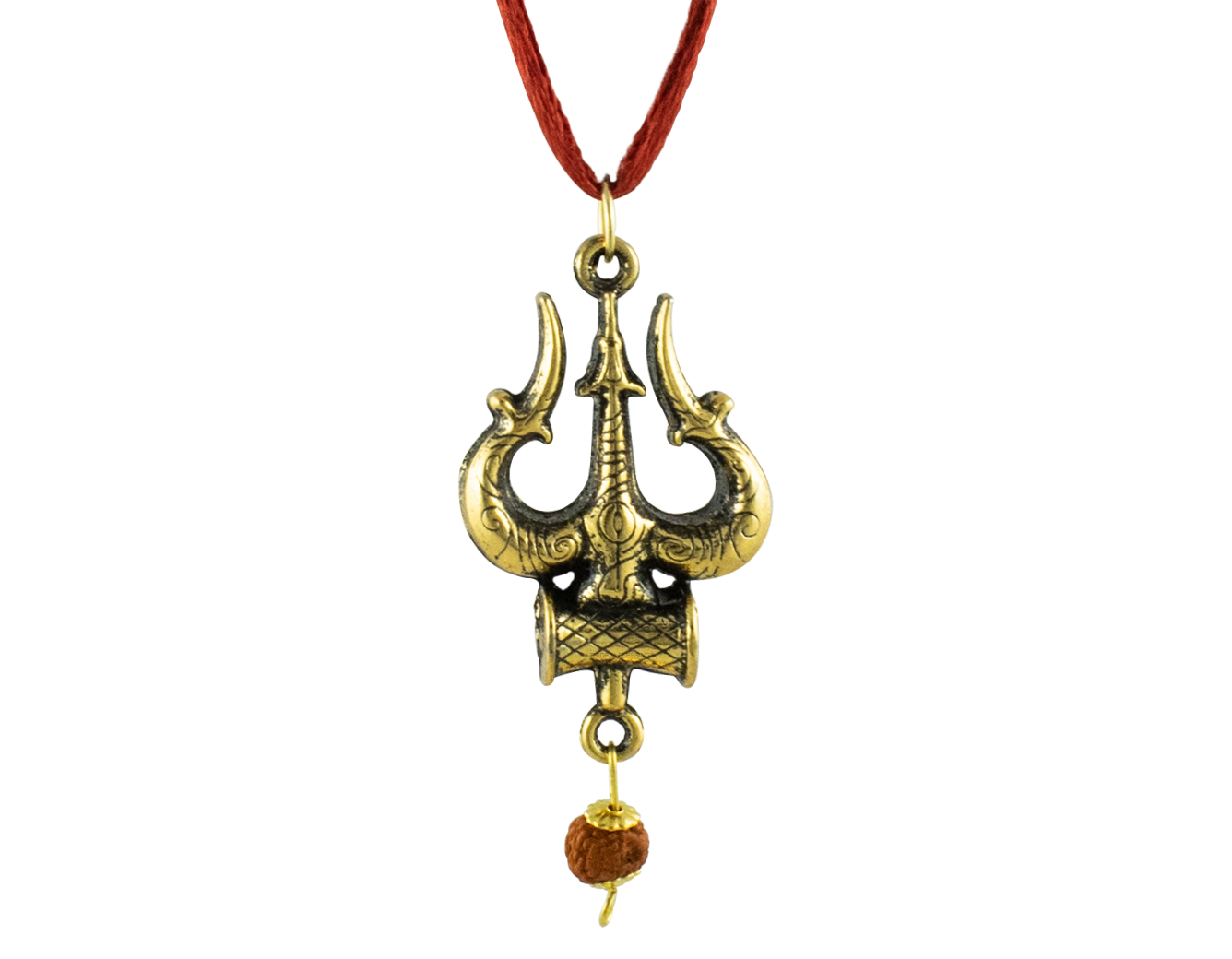Trideva Blessings Trishul Damru Rudraksha Silver Metal Oxidise Pendant