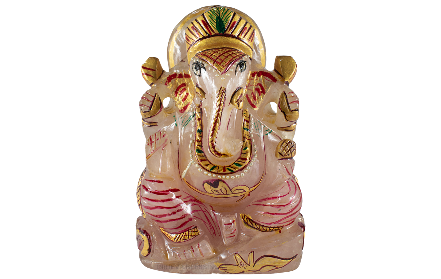 Trideva Blessings Lord Ganesha/ Vighanharta - Carved on Rose Quartz (768 gram)