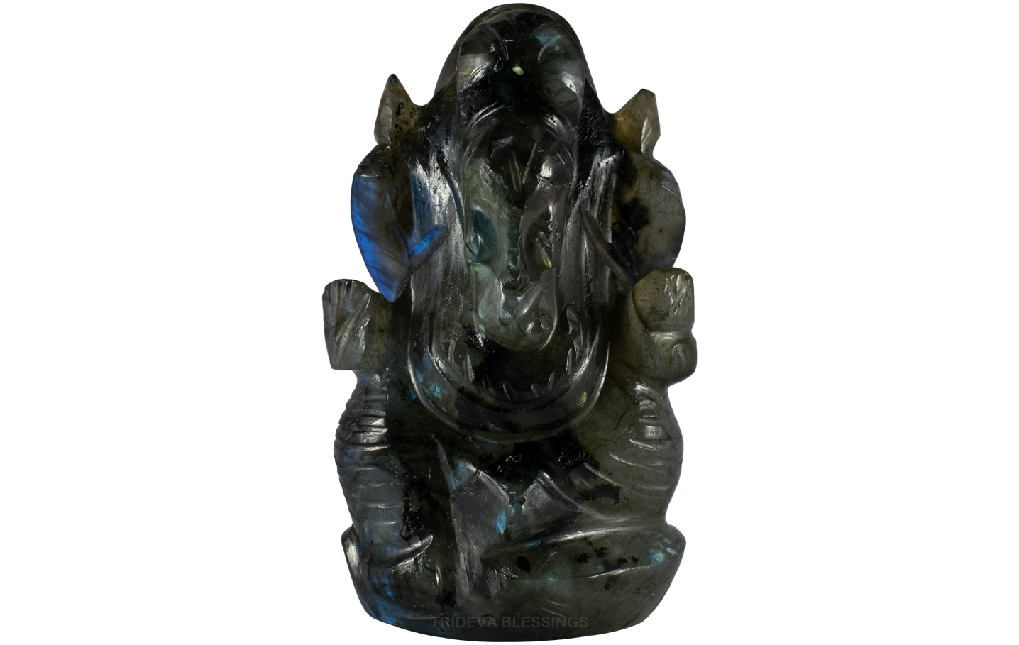 Trideva Blessings Lord Ganesha / Vighanharta - Carved on Labradorite (74 Gram)
