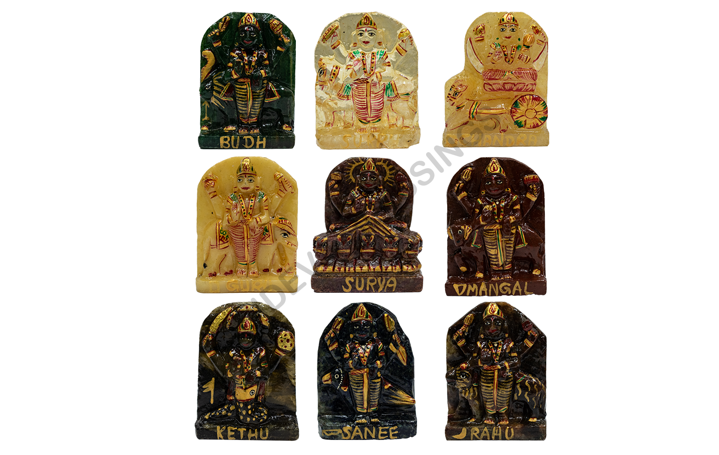 Trideva Blessings Navgraha Idol Set - Carved on Gemstone