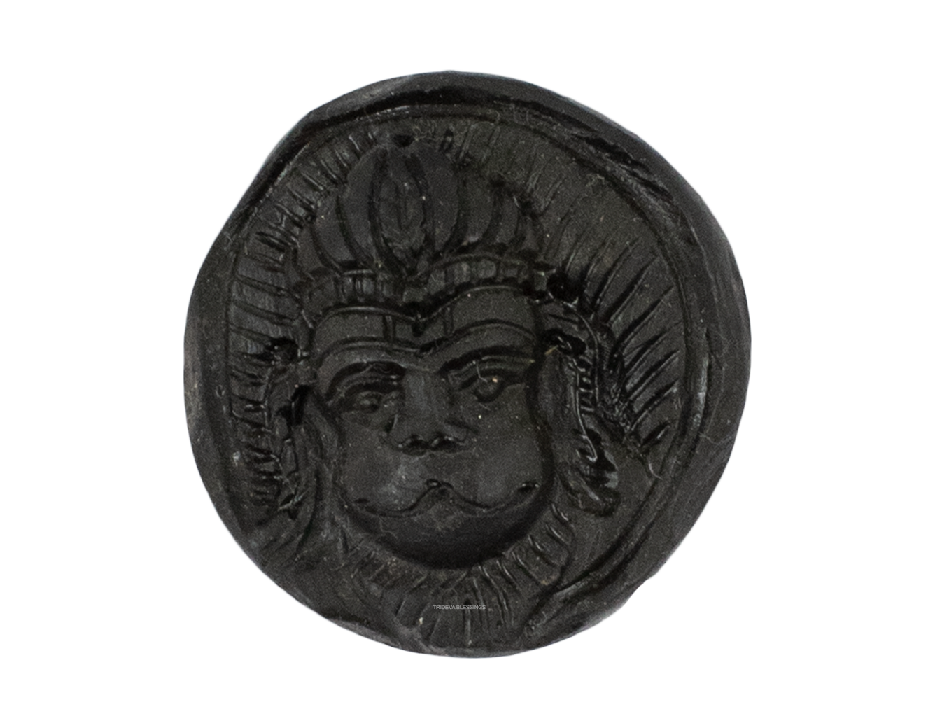 Trideva Blessings Lord Hanumaan Shaligram Idol- II- Carved on Golden Sudarshan Shaligram