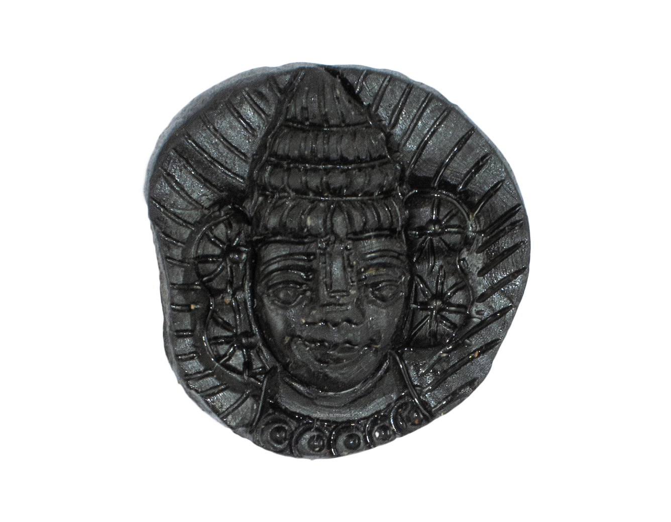 Trideva Blessings Lord Tirupati Balaji Shaligram Idol- II- Carved on Golden Sudarshan Shaligram