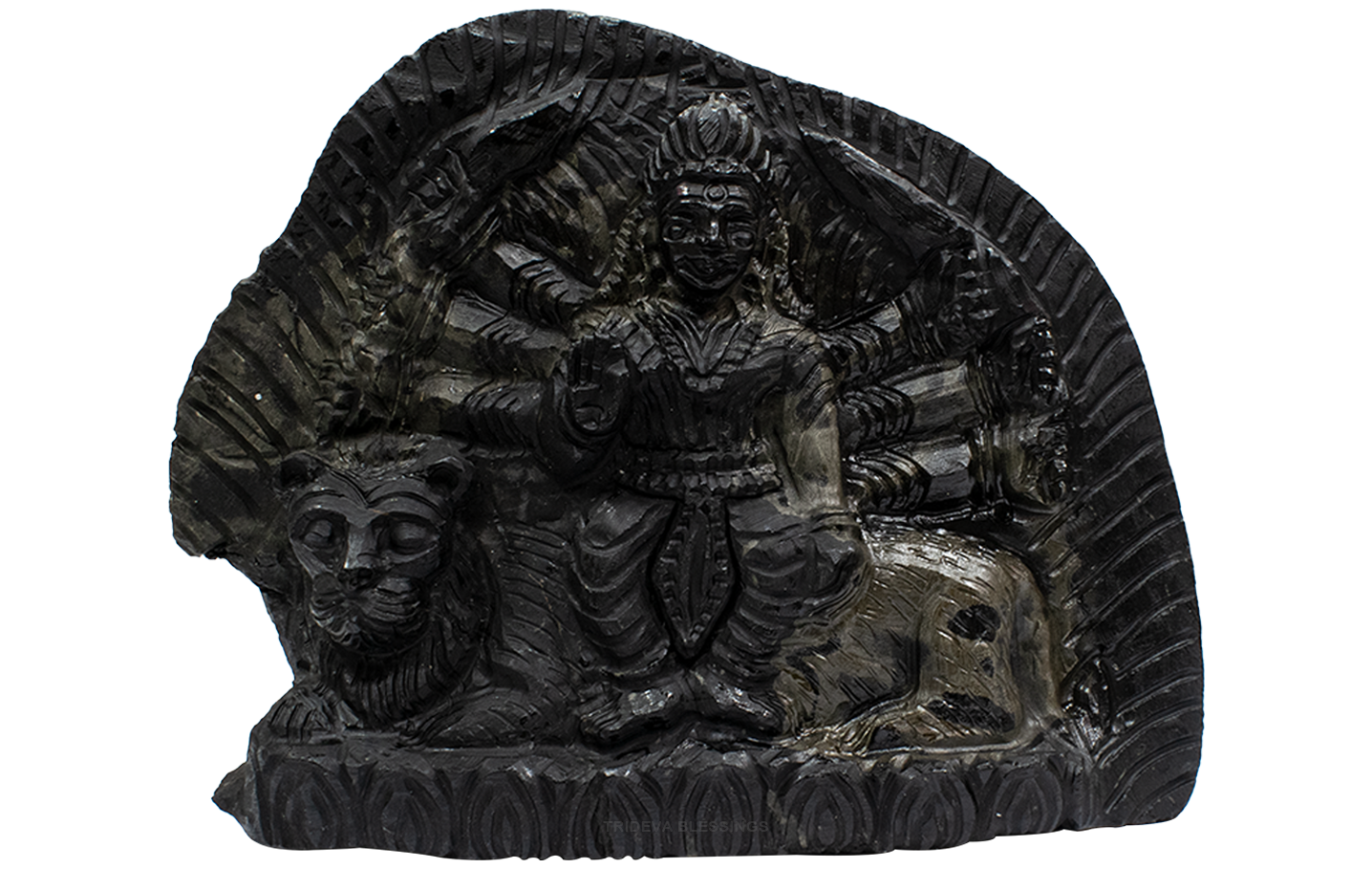 Trideva Blessings Goddess Durga Idol - Carved on Sudarshan Shaligram - I