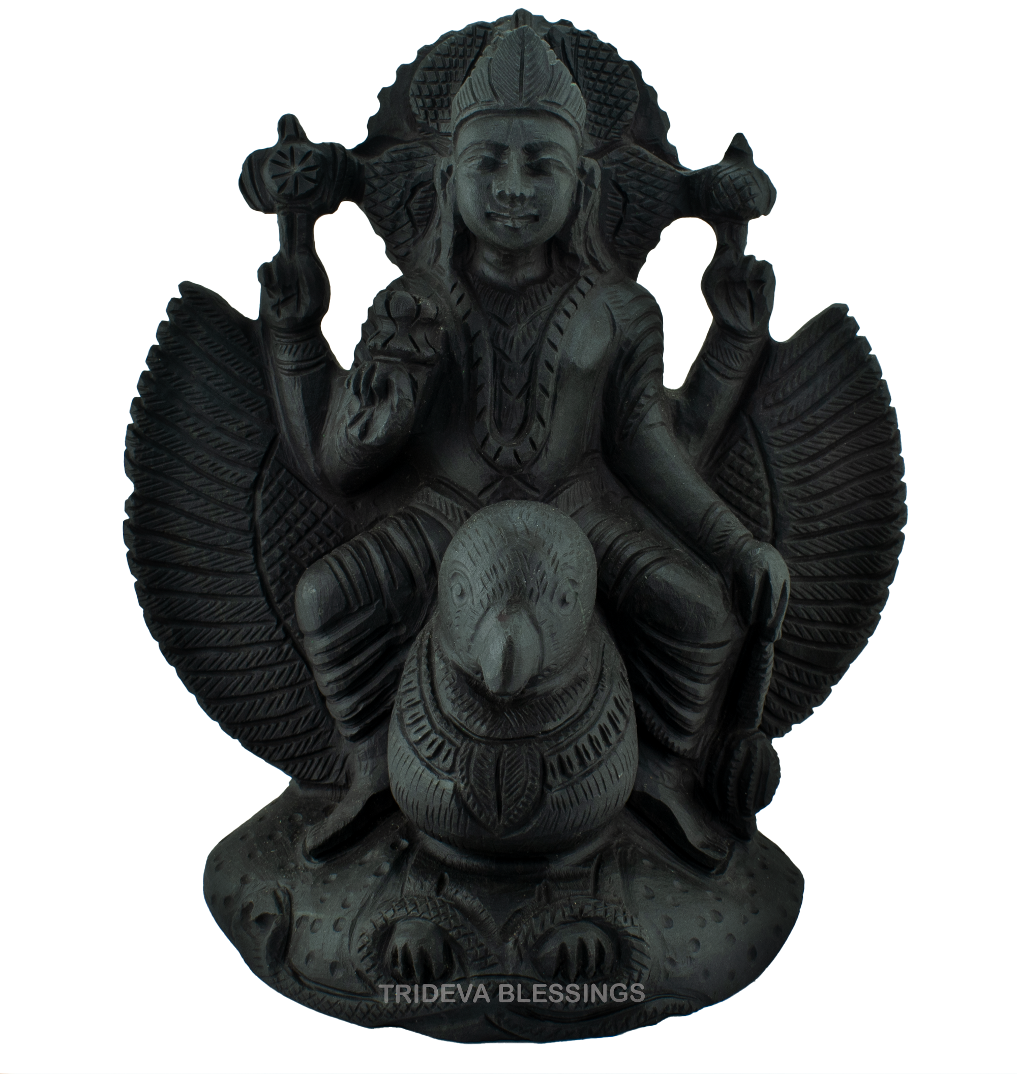 Trideva Blessings Garud Vaahan Laxmi Narayana - Carved on Shaligram