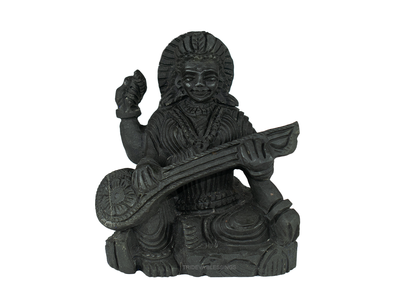 Trideva Blessings Sarvottam Goddess Maa Saraswati Shaligram Idol - Carved on Shaligram
