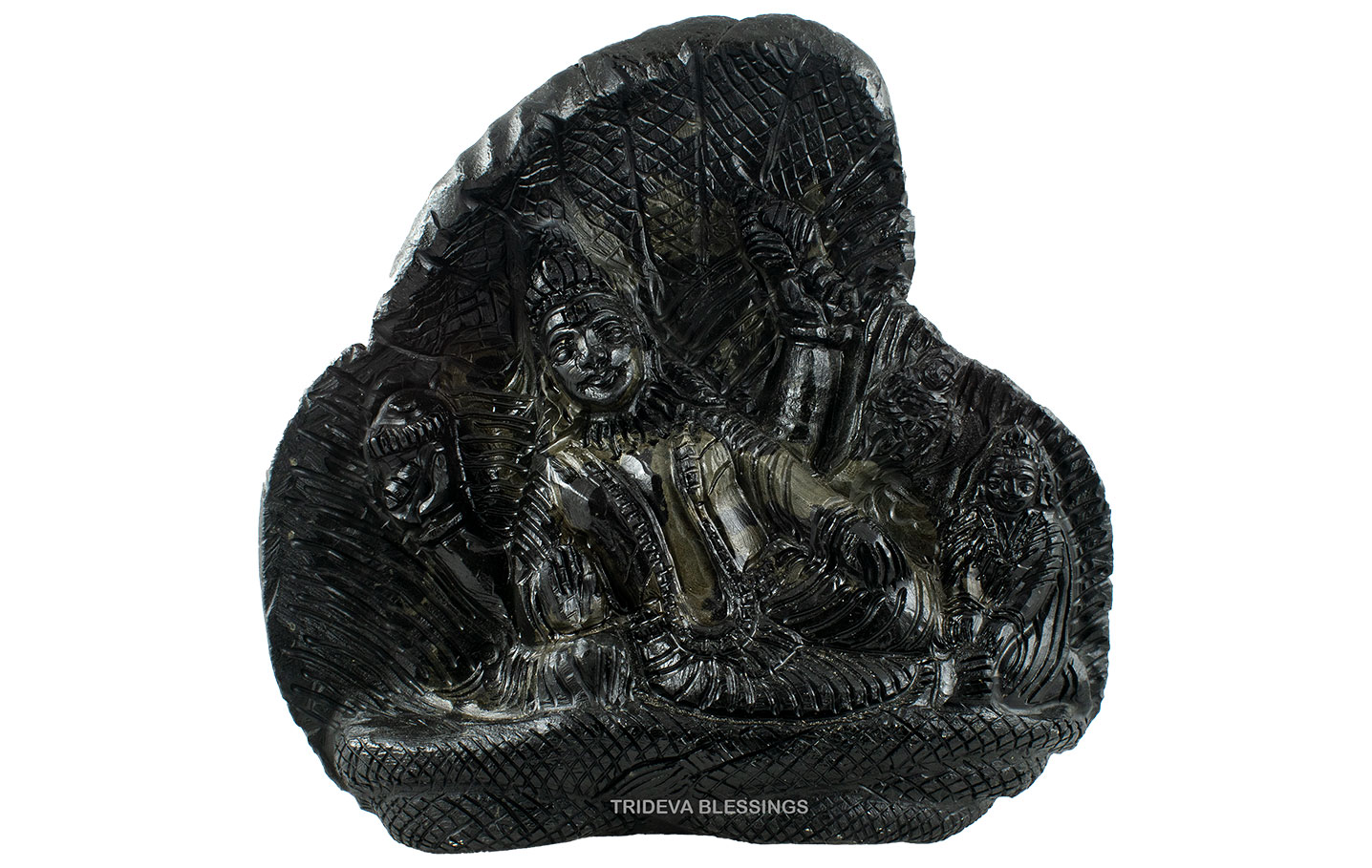 Trideva Blessings Sacred Laxmi Narayana Idol - Carved on Sudarshan Shaligram - I