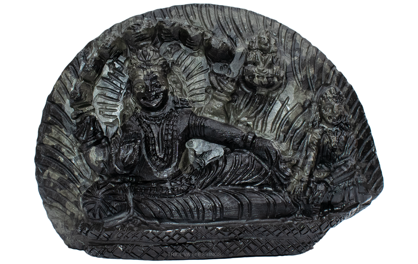 Trideva Blessings Sacred Laxmi Narayana Idol - II - Carved on Sudarshan Shaligram
