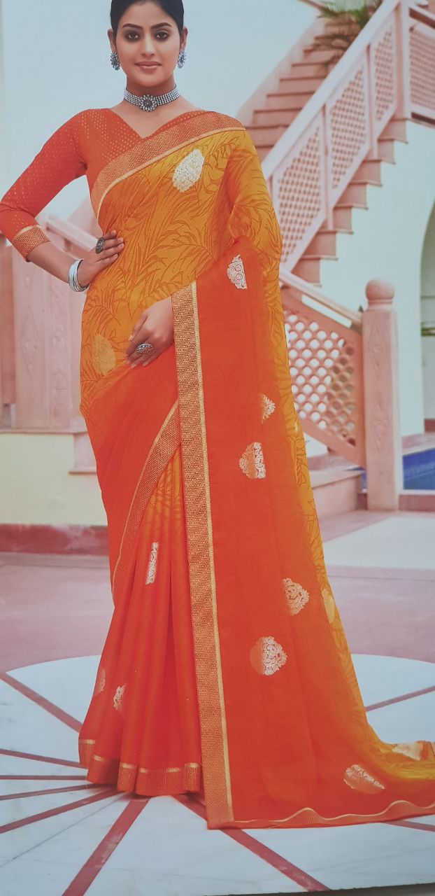 Women's Art Silk,Lace Border Orange Saree With Blouse Piece