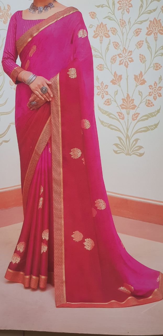 Women's Art Silk,Lace Border Pink Saree With Blouse Piece