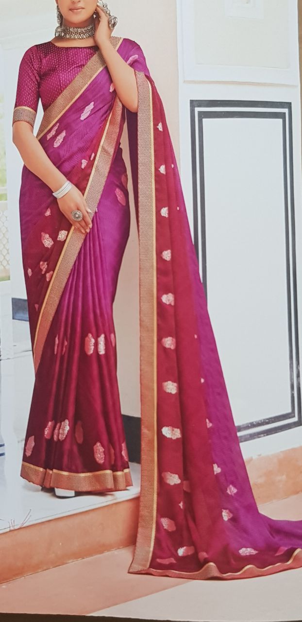 Women's Art Silk,Lace Border Purple Saree With Blouse Piece