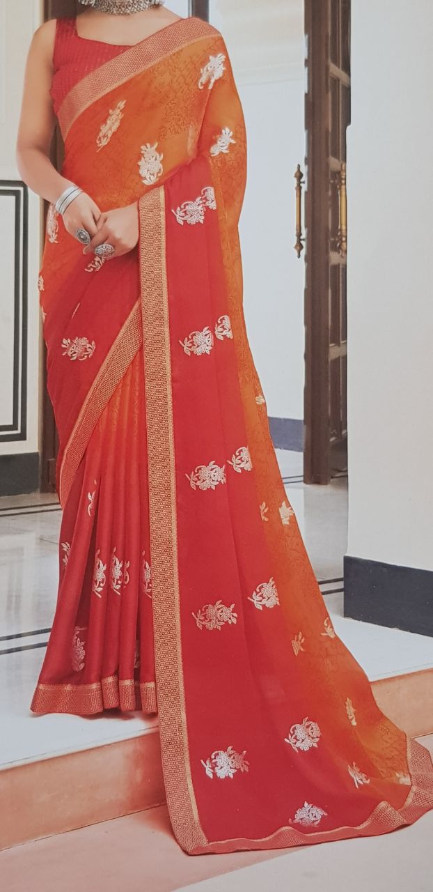 Women's Art Silk,Lace Border Red Saree With Blouse Piece