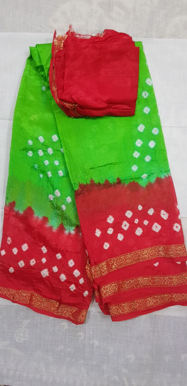 Adrija's Bridal Bandhani,Zari Border Multicolor Saree With Blouse Piece