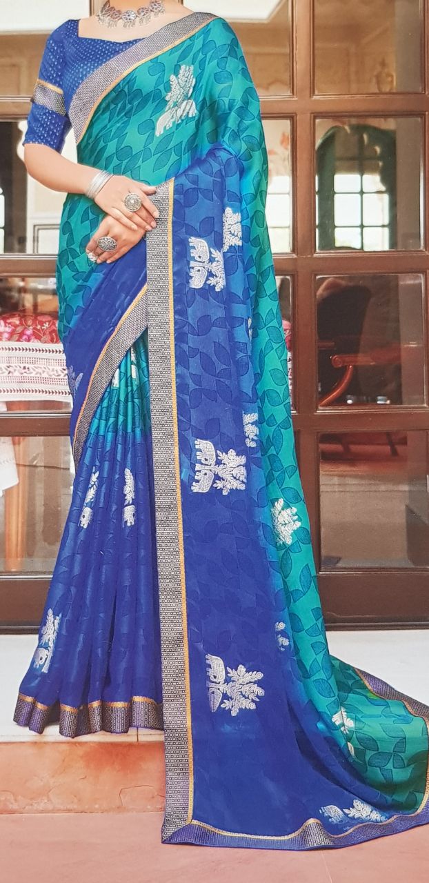 Women's Art Silk,Lace Border Blue Saree With Blouse Piece