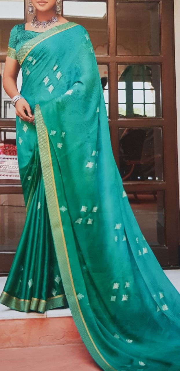 Women's Art Silk,Lace Border Green Saree With Blouse Piece