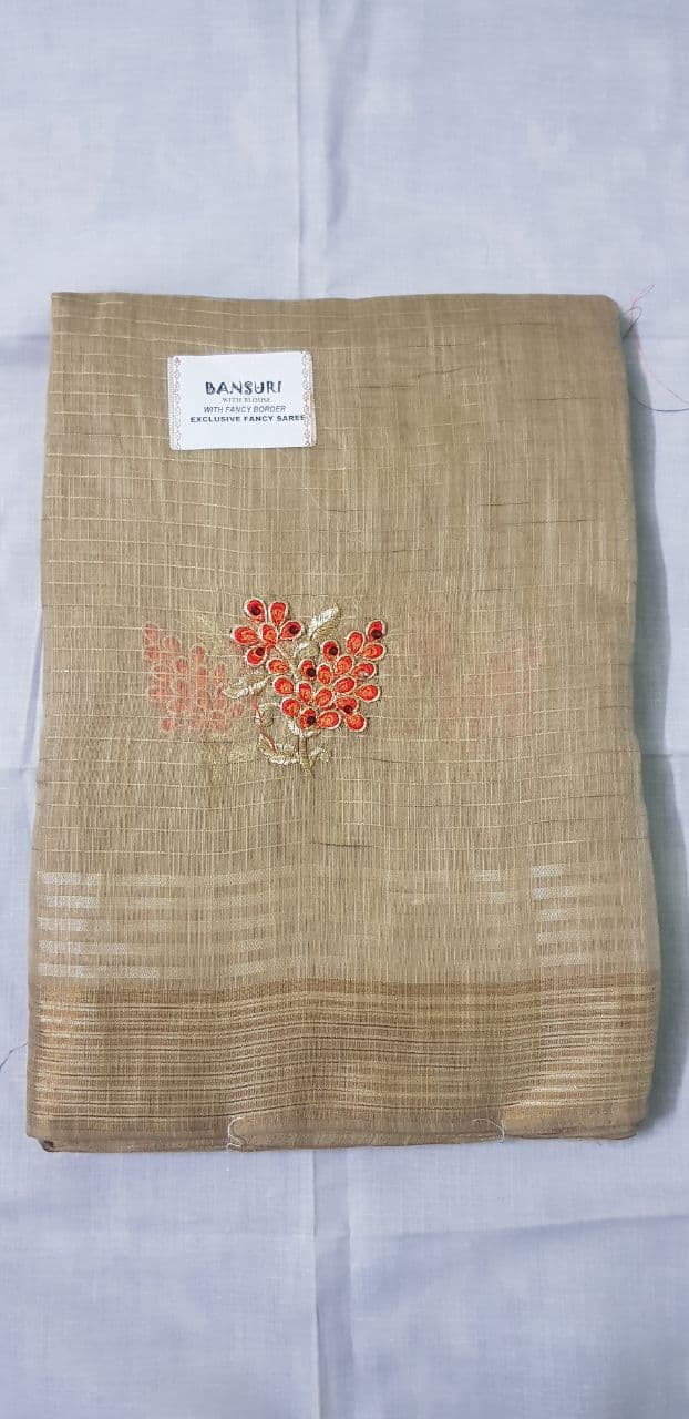 Women's Chanderi,Grey Saree With Blouse Piece