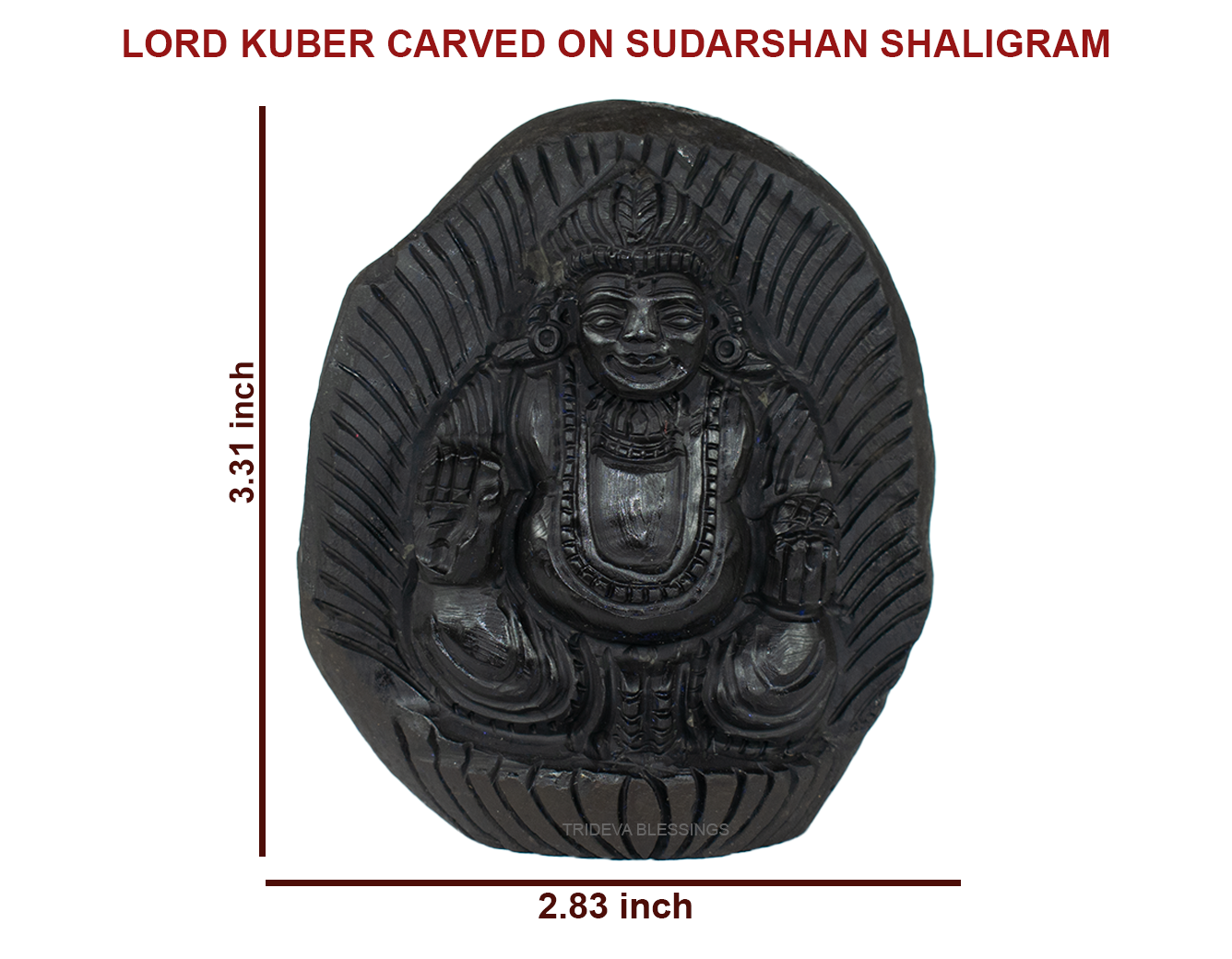 Trideva Blessings Adbhut Kuber Shaligram Idol - I - Carved on Sudarshan Shaligram