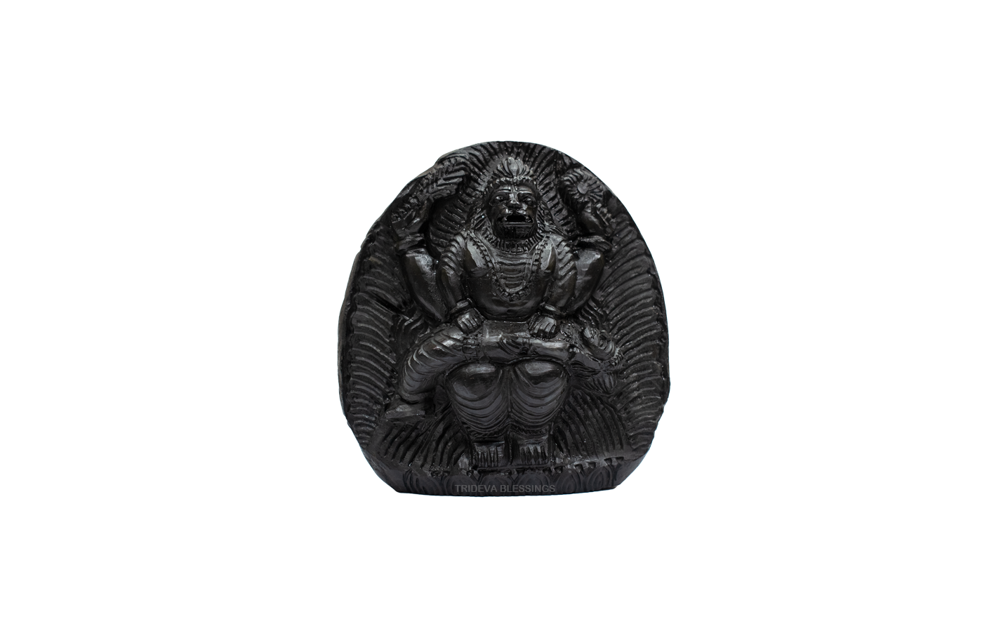 Trideva Blessings Lord Narsimha (Fourth Incarnation of Lord Vishnu) - I - Carved on Sudarshan Shaligram