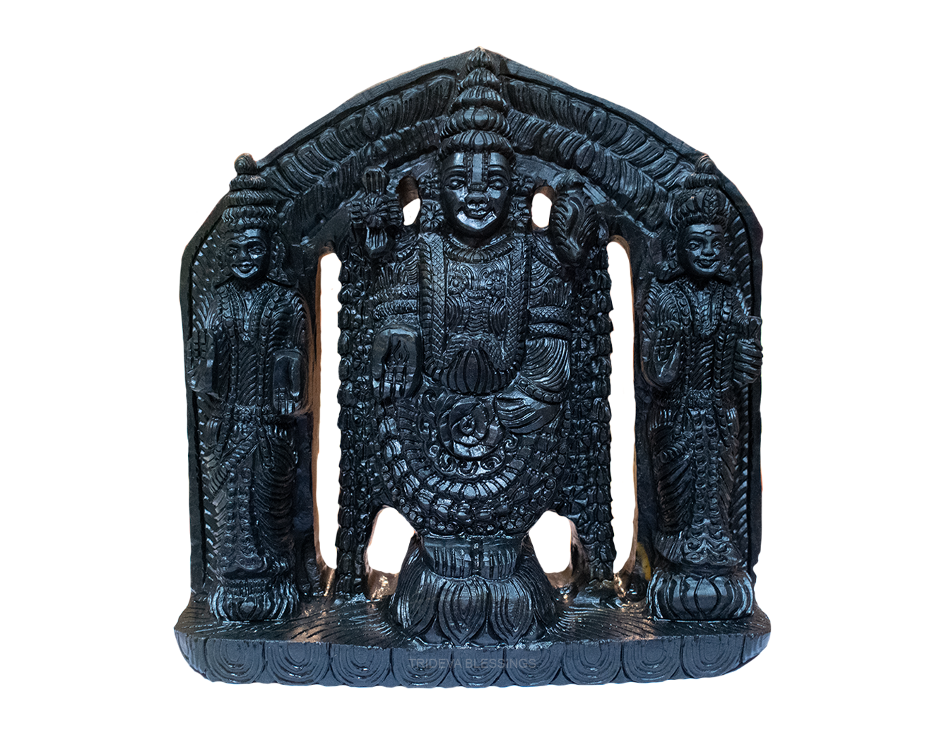 Trideva Blessings Adwaitya Tirupati Balaji with Bhudevi and Sridevi Shaligram Idol- Carved on Shaligram