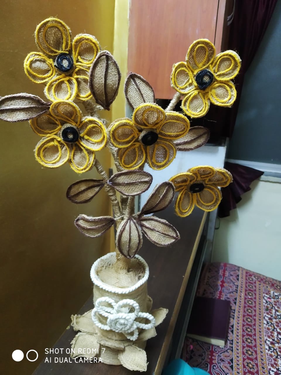 Jute Yellow Flower with Vaze
