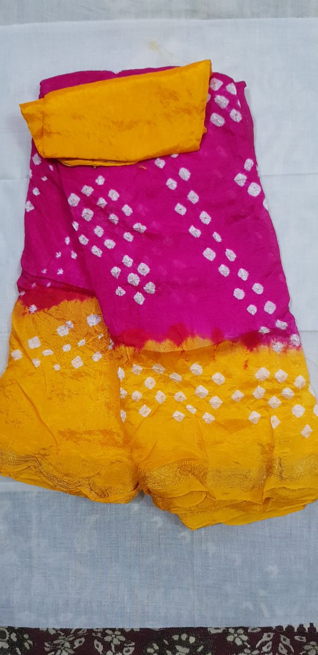 Adrija's Bridal Bandhani,Zari Border Pink Saree With Blouse Piece