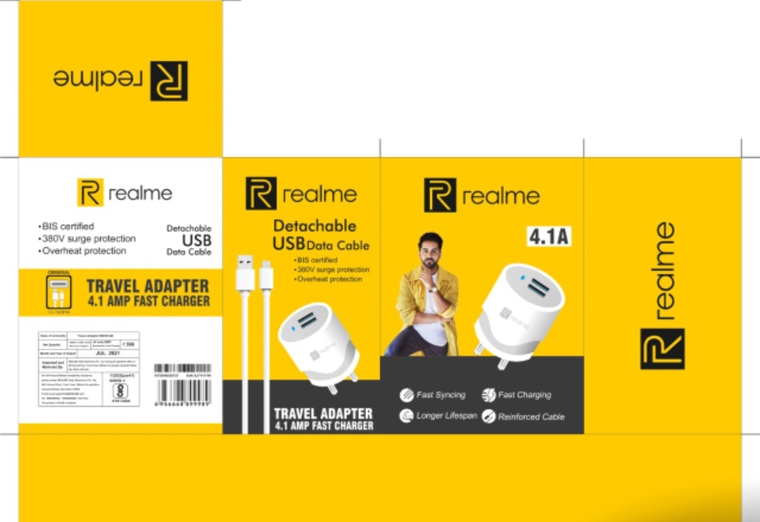 Realme brand dual port 4.1 Amp fast charger with warranty