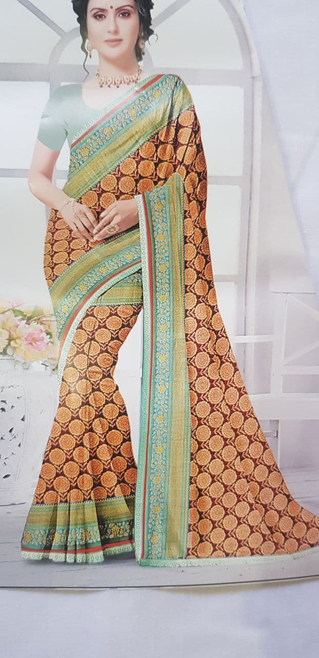 Women's Sana Silk,Cherry Saree With Blouse Piece