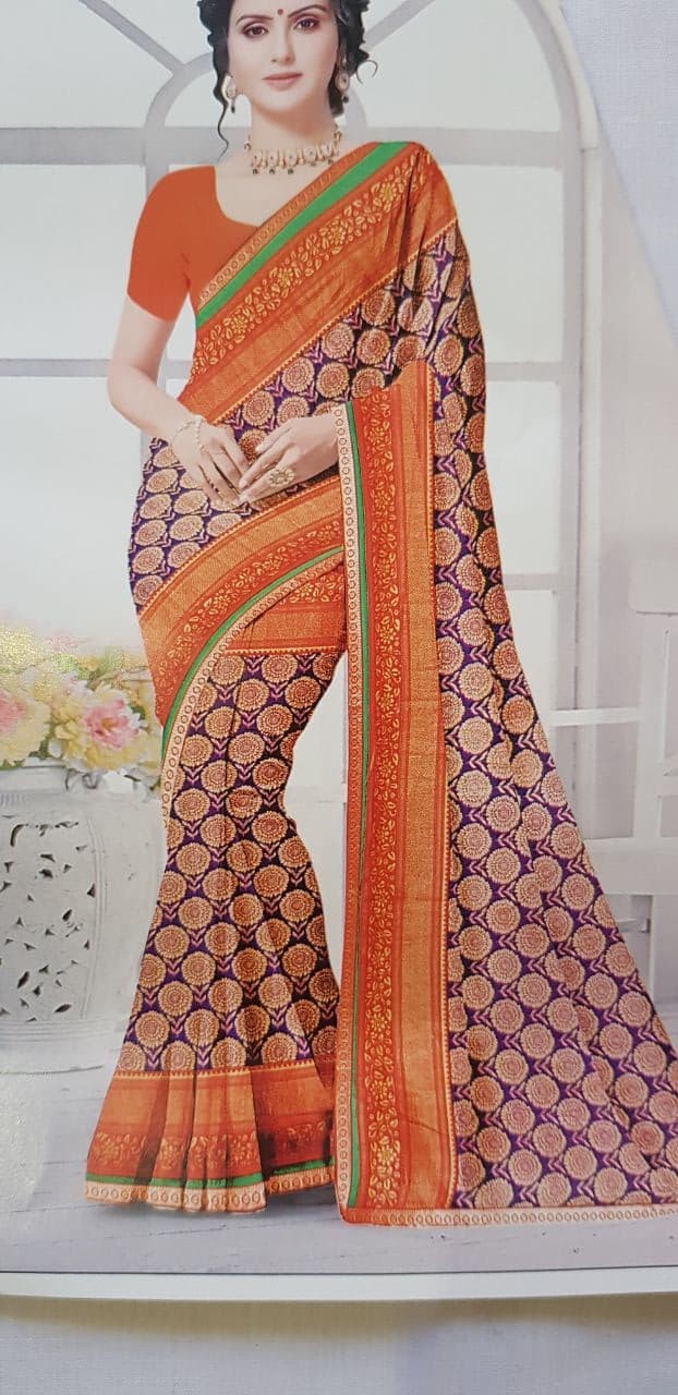 Women's Sana Silk,Purple Saree With Blouse Piece