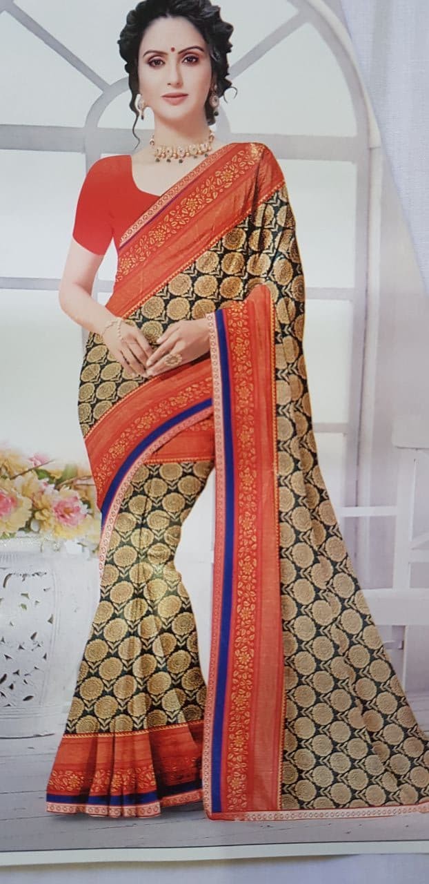Women's Sana Silk,Green Saree With Blouse Piece
