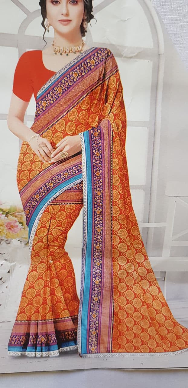 Women's Sana Silk,Red Saree With Blouse Piece