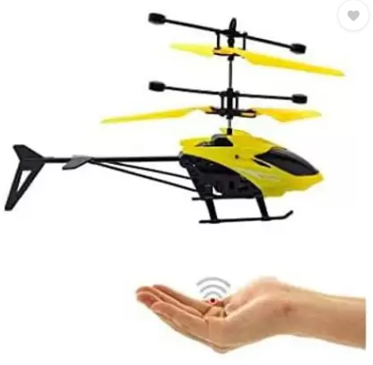 Braintastic KIPA MADE IN INDIA Infrared Induction Electronic Sensor Flying Helicopter with Hand Motion Detector Folding Blades Charging Toys with 3D Light Game Indoor Outdoor Play for Kids  (Yellow)