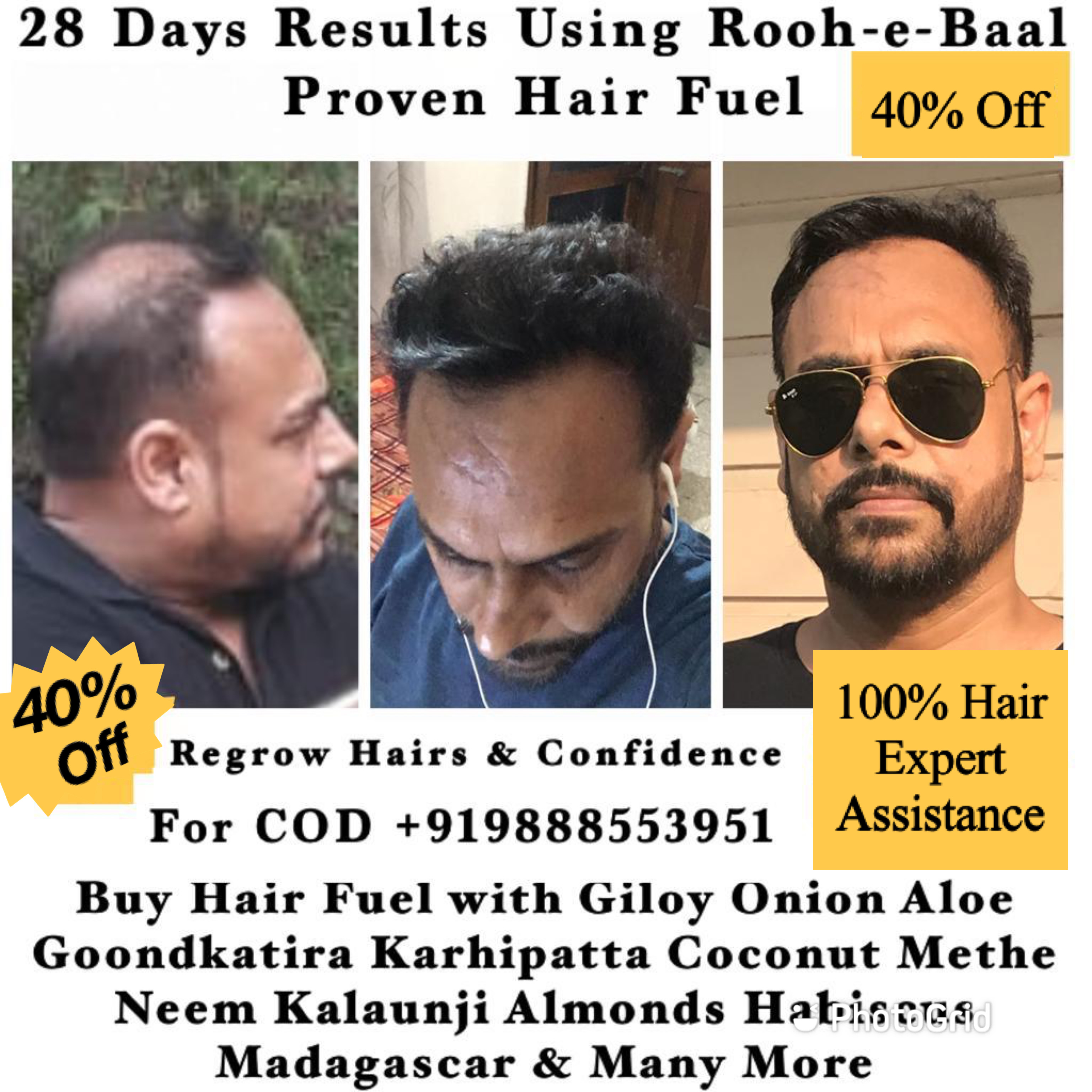 RooheBaal Hair Fuel is 100% Result Oriented Home Made Hair Tonic (All Genders), Made with Natural Organic herbs to complete all nutrients to Control Hair Fall, Hair Loss,  Alopecia and Grow/Regrow new hairs