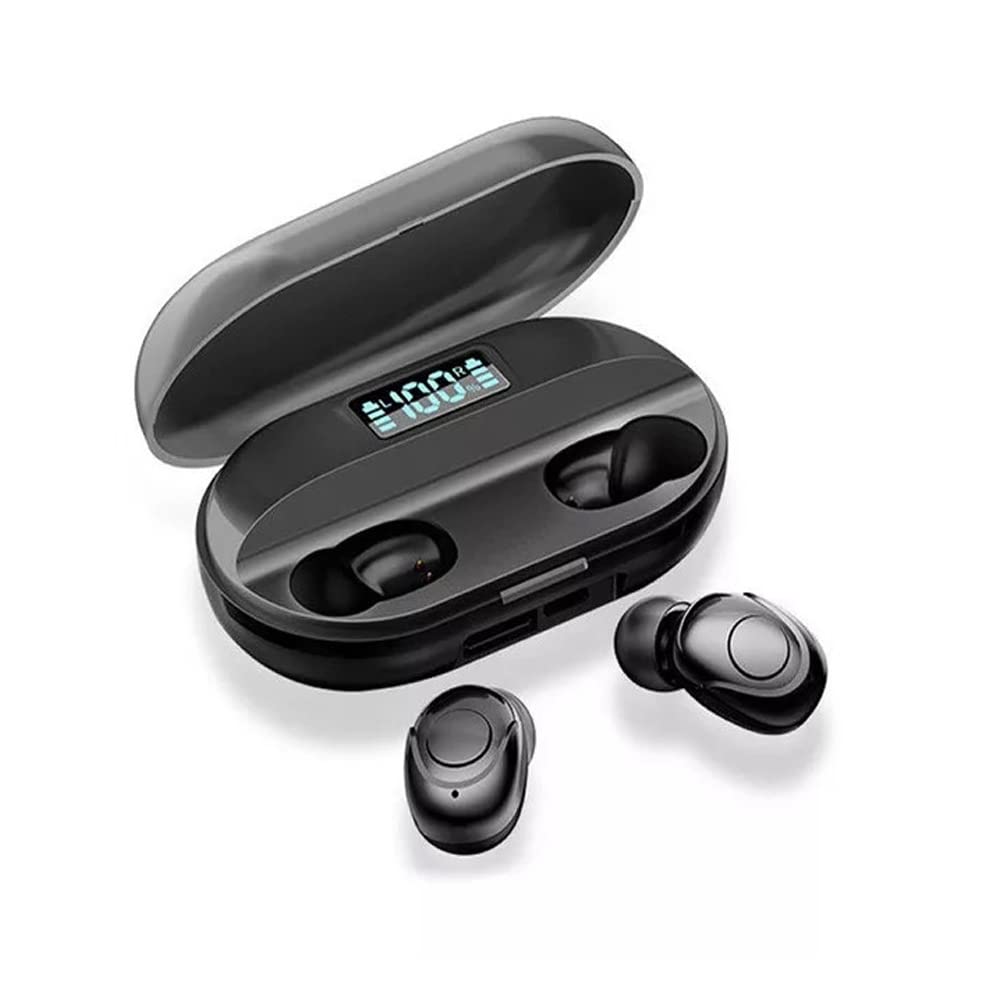 FormulaIO TWS Earbuds 5.0 Wireless Bluetooth Noise Cancelling, Voice Assistant with 1500mah Built-in Case Battery Power Bank Function and Digital Display (Black)