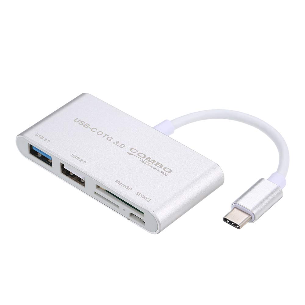 FormulaIO USB C USB 3.1 Type C HUB with Card Reader 5 in 1 USB-C Hub OTG Hub Combo USB3.0 Multi Splitter (Sliver)