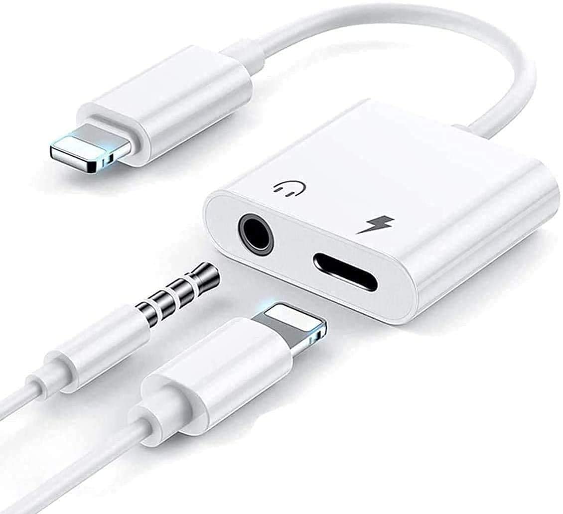 FIO Dual 3.5mm Headphone Jack & Charge Splitter Adapter Compatible with All iPhone 11/12/13/ XS/ MAX / XR/ iPad Earphone Charging / Call / Volume Control (Music or Call)