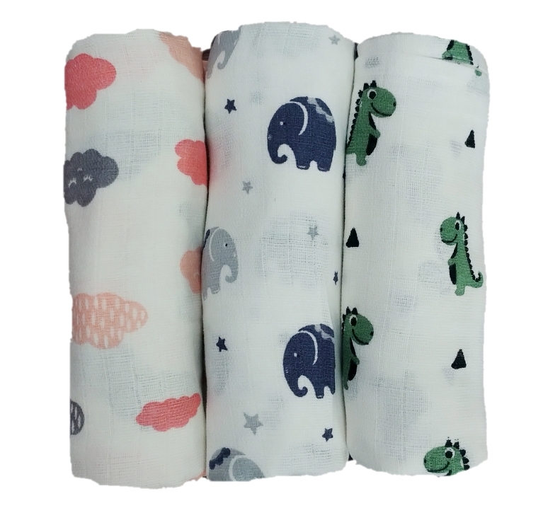 Organic Cotton Baby Muslin Swaddle Printed - Pack of 3