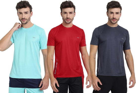 FTX Solid Men Round Neck Black, Dark Blue, Light blue Silver T-Shirt
