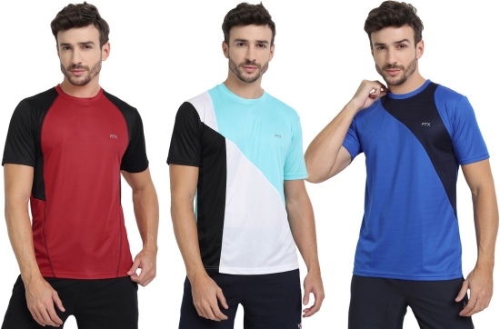 FTX Color Block Men Round Neck Red, Light Blue, Blue T-Shirt