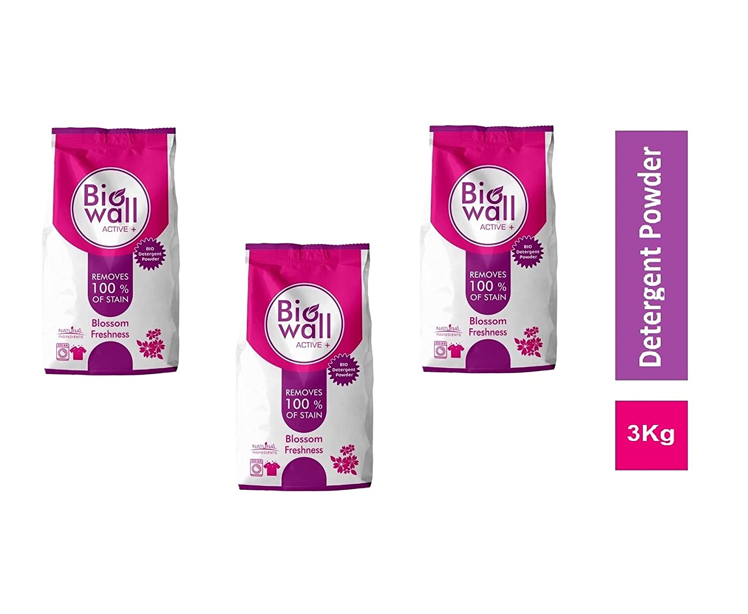 Biowall Active plus - Bio Detergent Powder made with natural and eco-friendly ingredients (Blossom Fragrance)- 3 Kg