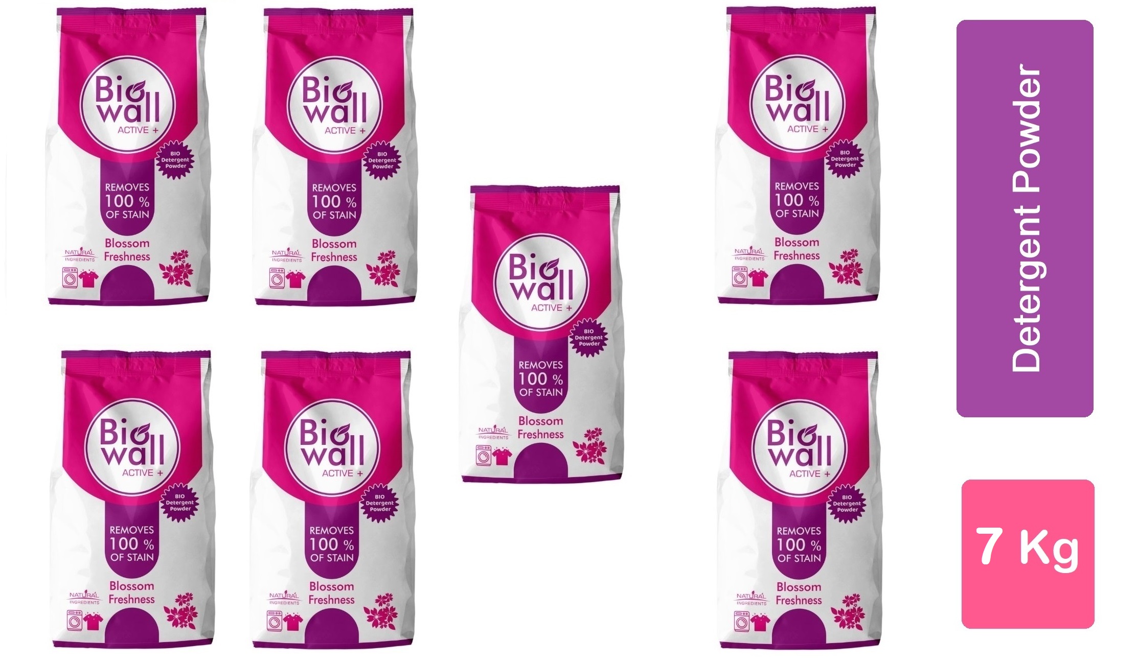 Biowall Active plus - Bio Detergent Powder made with natural and eco-friendly ingredients (Blossom Fragrance)- 5+2 Kg