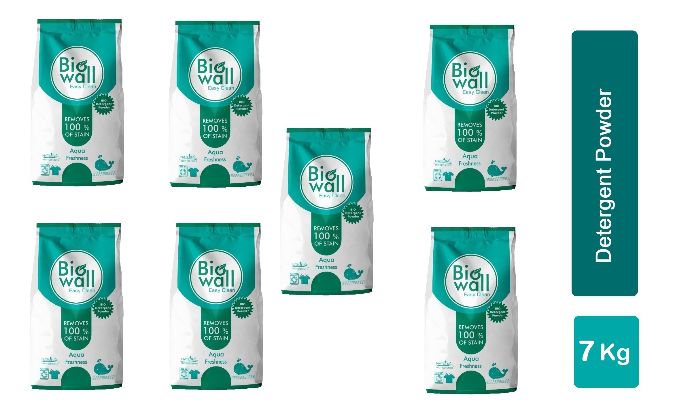 Biowall Easyclean - Bio Detergent Powder made with natural and eco-friendly ingredients (Aqua Freshness) - 5+2 Kg
